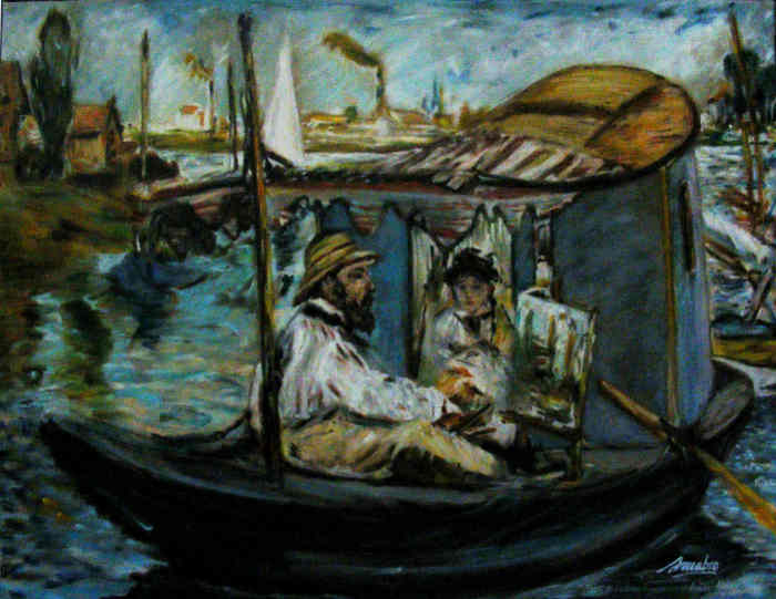 Manet Monet And Wife oil pastel 36inx48in, Oil Pastel on canvas